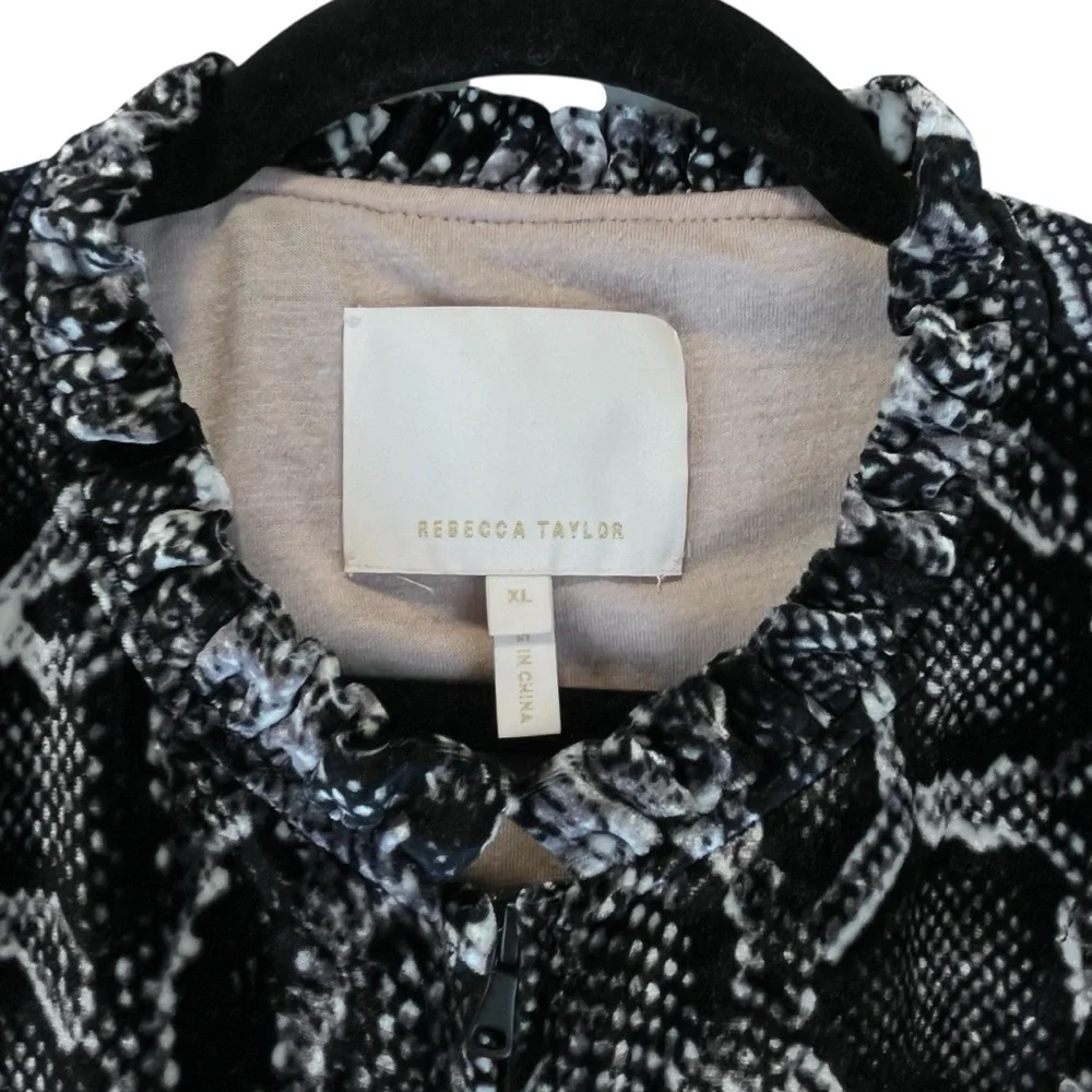 Rebecca Taylor Python Snake Print Velvet Jacket Black White Silk Blend Sz L